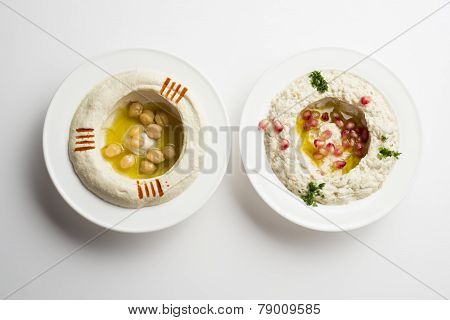 Lebanese food of Hommos & Mtabbal isolated on white background