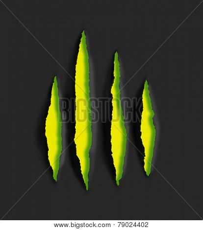 yellow claw scratch marks on black background