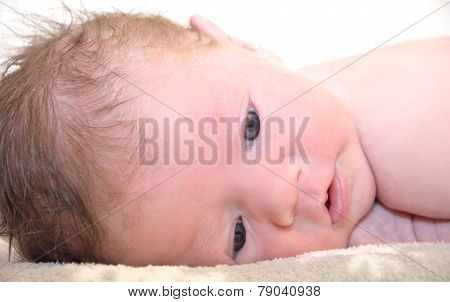 Infant laying on belly