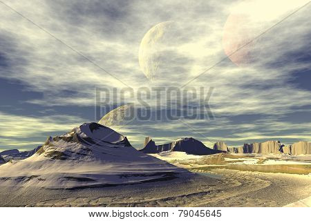 3D Rendered Fantasy Alien Planet. Rocks And Sky