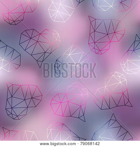 Geometric hearts on blur pink background.