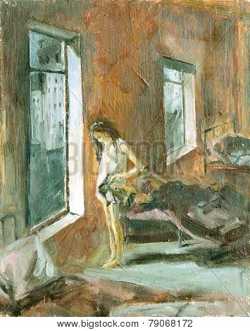 Sketch Of The Painting Brush And Oil