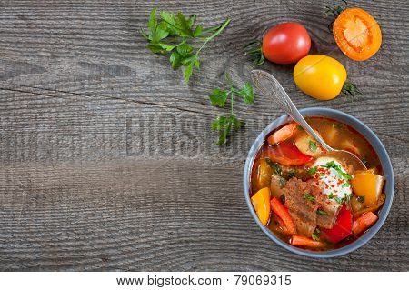 Traditional Hungarian Dish Bograch Goulash, Top View