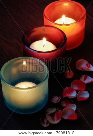 Glass Candlesticks And Rose Petals