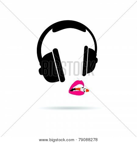 Headphone And Lips Color Vector