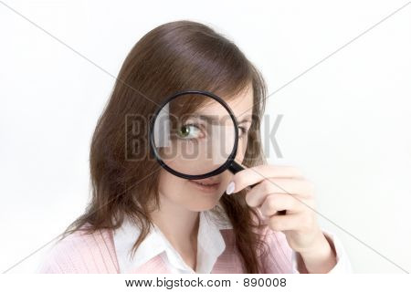 Young Woman With Magnifying Glass