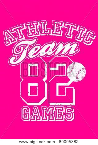 Female Athletic Team Basebal Design On Pink Background