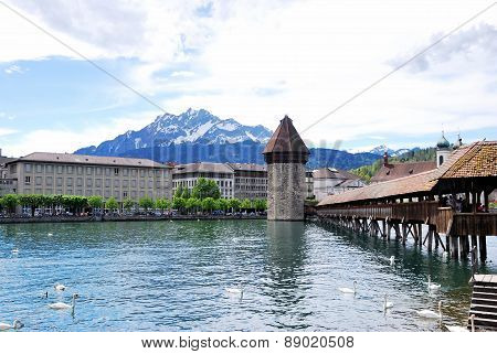 View of the lake and city of Lucerne Switzerland.