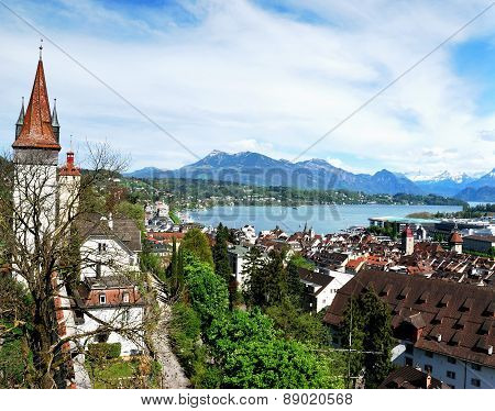 View of the lake and city of Lucerne Switzerland