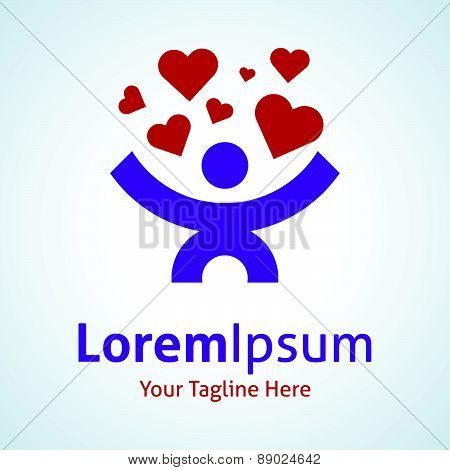 Discover and give love man reaching for red hearts vector logo icon