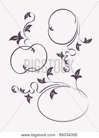Set of 3 decorative, oval frames with plant elements. Vector illustration for your design.