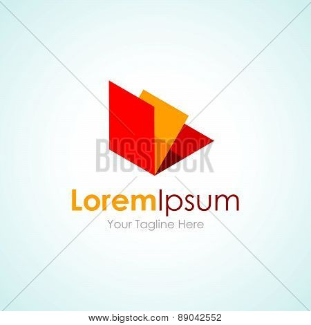 Red and gold open file element icon logo for business