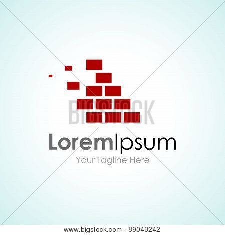 Brick wall red masonry strong element icon logo for business