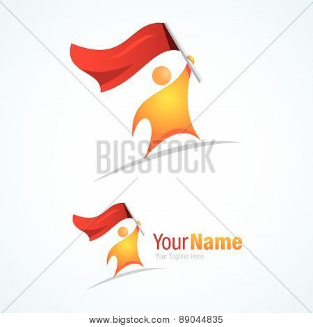 Man with flag conqueror graphic design logo icon