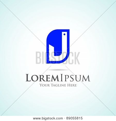 J hook blue startup communication simple business icon logo