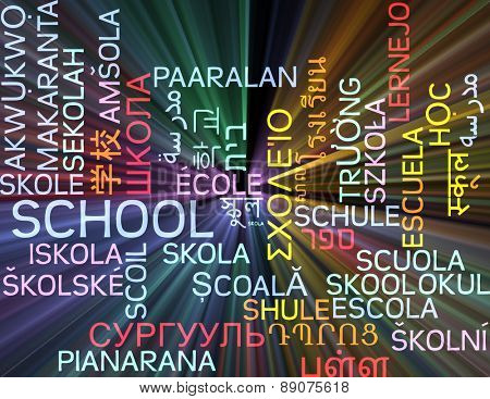 Background concept wordcloud multilanguage international many language illustration of school glowing light