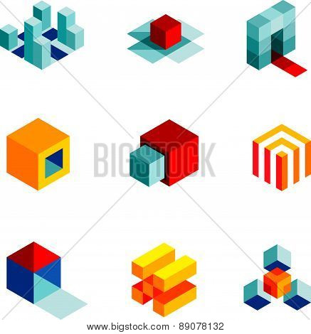 3D world startup idea creative virtual company element logo icons