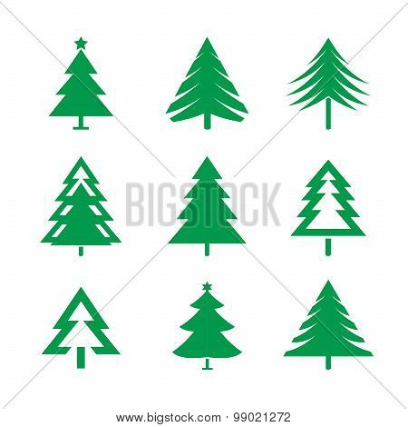 Set Of Green Christmas Trees.