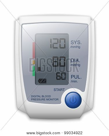 Digital Blood Pressure Monitor Front View, Vector Illustration
