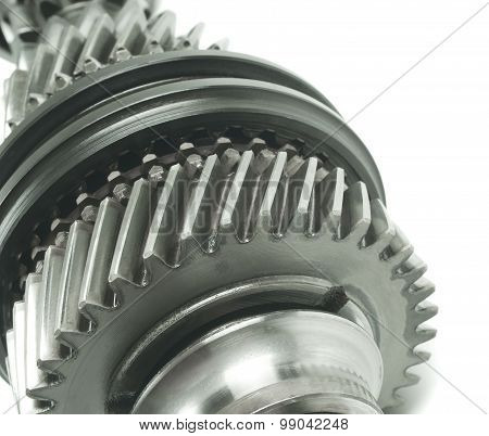 real stainless steel gears isolated over white background