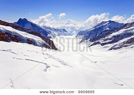 Landscape of Great Aletsch Glacier Jungfrau