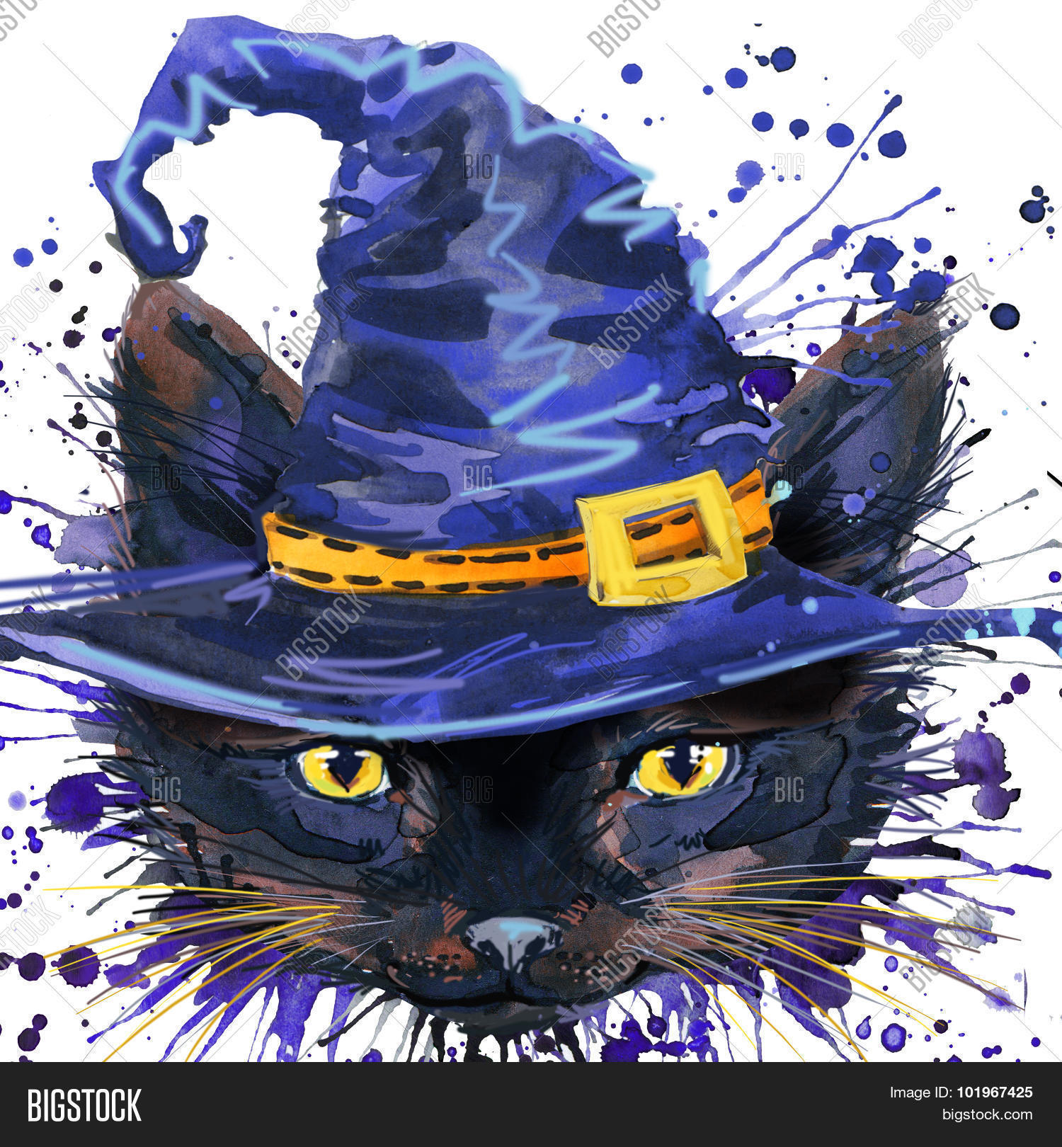 Halloween Cat Witch Watercolor Illustration Background For The Holiday Splas