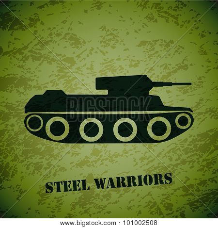 Vector retro tank on green grunge highlight background