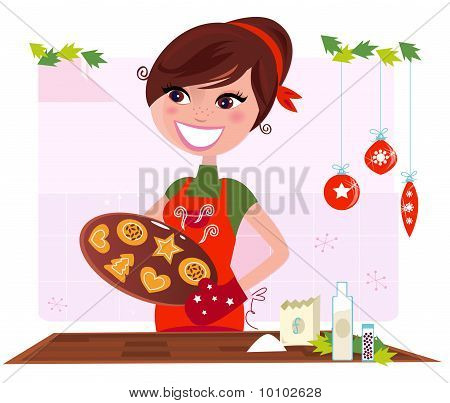 비밀 레시피: 크리스마스 쿠키를 준비 하는 여자