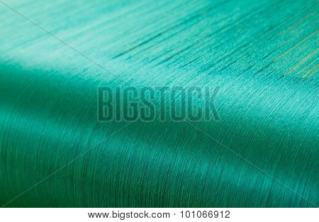 Green Silk On A Warping Loom Of A Textile Mill