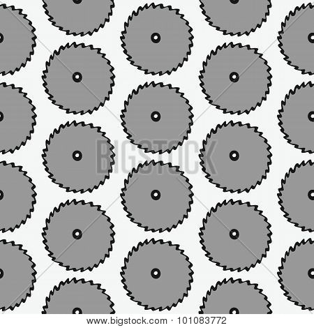 Disk of circular saw - wood and tools. Hand-drawn seamless cartoon pattern with cold saws. Vector il