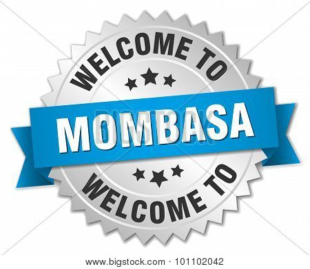 Mombasa 3D Silver Badge With Blue Ribbon