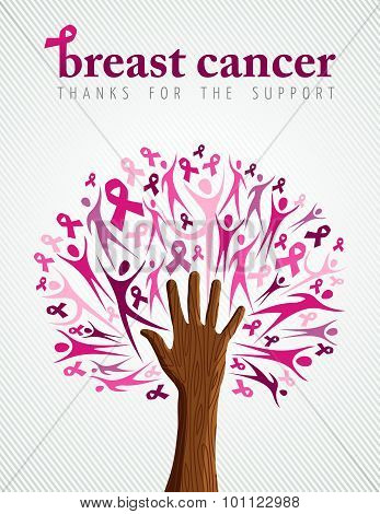 Breast Cancer Awareness Pink Ribbon Hand Tree