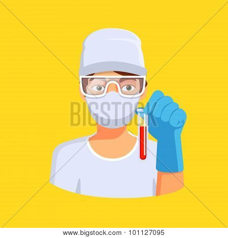 Medical lab worker holding test tube with blood