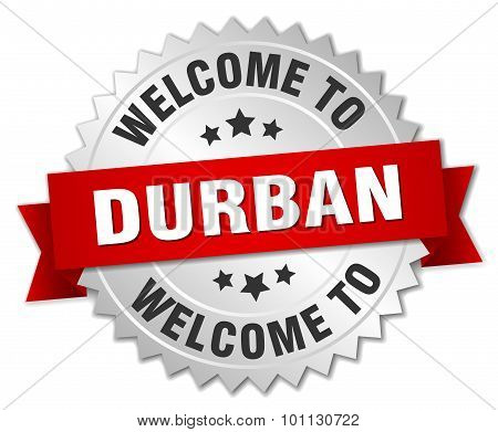 Durban 3D Silver Badge With Red Ribbon