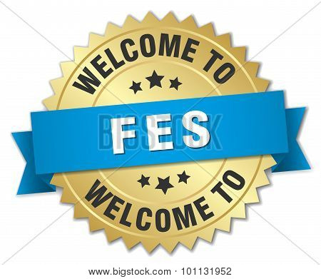 Fes 3D Gold Badge With Blue Ribbon