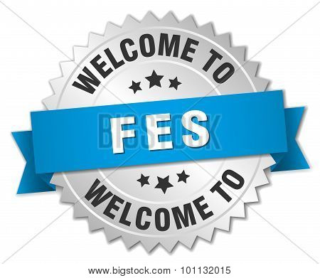 Fes 3D Silver Badge With Blue Ribbon
