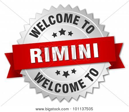 Rimini 3D Silver Badge With Red Ribbon