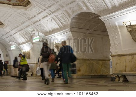 Moscow, Russia -27.04.2015. Subway Stations Belorusskayamoscow Metro Carries Over 7 Million Passenge