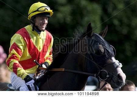 LINGFIELD PARK, ENGLAND. 04 SEPTEMBER 2009. Kieren Fallon of Ireland returns to horse racing after serving a drugs suspension imposed by the French Authorities.