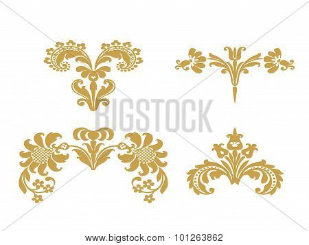Vector Abstract Gold Set Flowers Elements Design Isolated