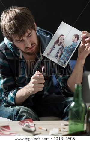 Heartbroken Guy Destroying Love Photos