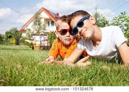 Two Brothers Playing Outdoor.