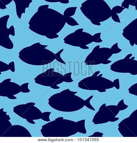 Seamless Pattern With Fish In Cartoon Style.