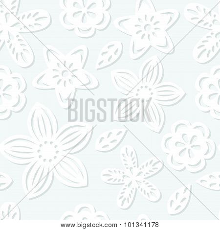 Seamless Pattern With Paper Flowers.