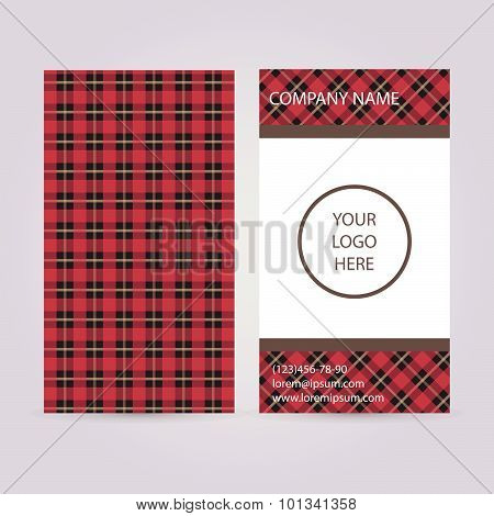 Set Of Two Business Cards With Scottish Pattern.