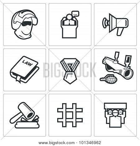 Armed Revolution Icons. Vector Illustration.