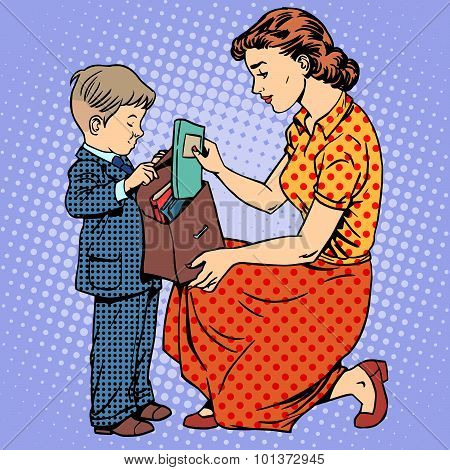 mother help child come to school