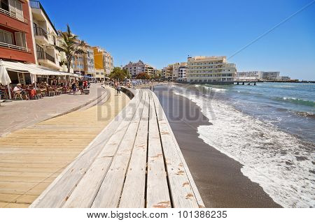 Scenic view of some tourist walking on a Promenade in El Medano Beach on June 11 2015 in El Medano C