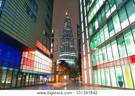 LONDON, UK - SEP 27: The Shard and urban architecture at night on September 27, 2013 in London, UK. the Shard is currently the tallest building in the European Union