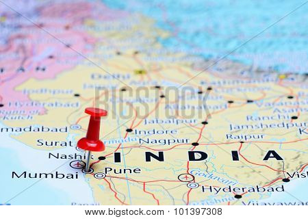 Mumbai pinned on a map of Asia
